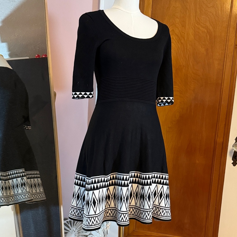 Xhilaration Black Dress with White Geometric Trim